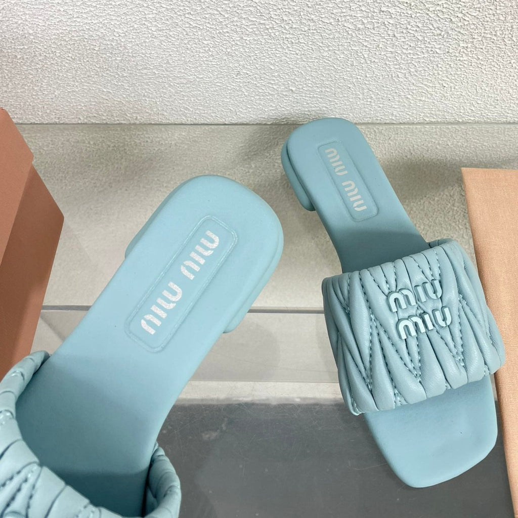 Women's Baby Blue Leather Slippers