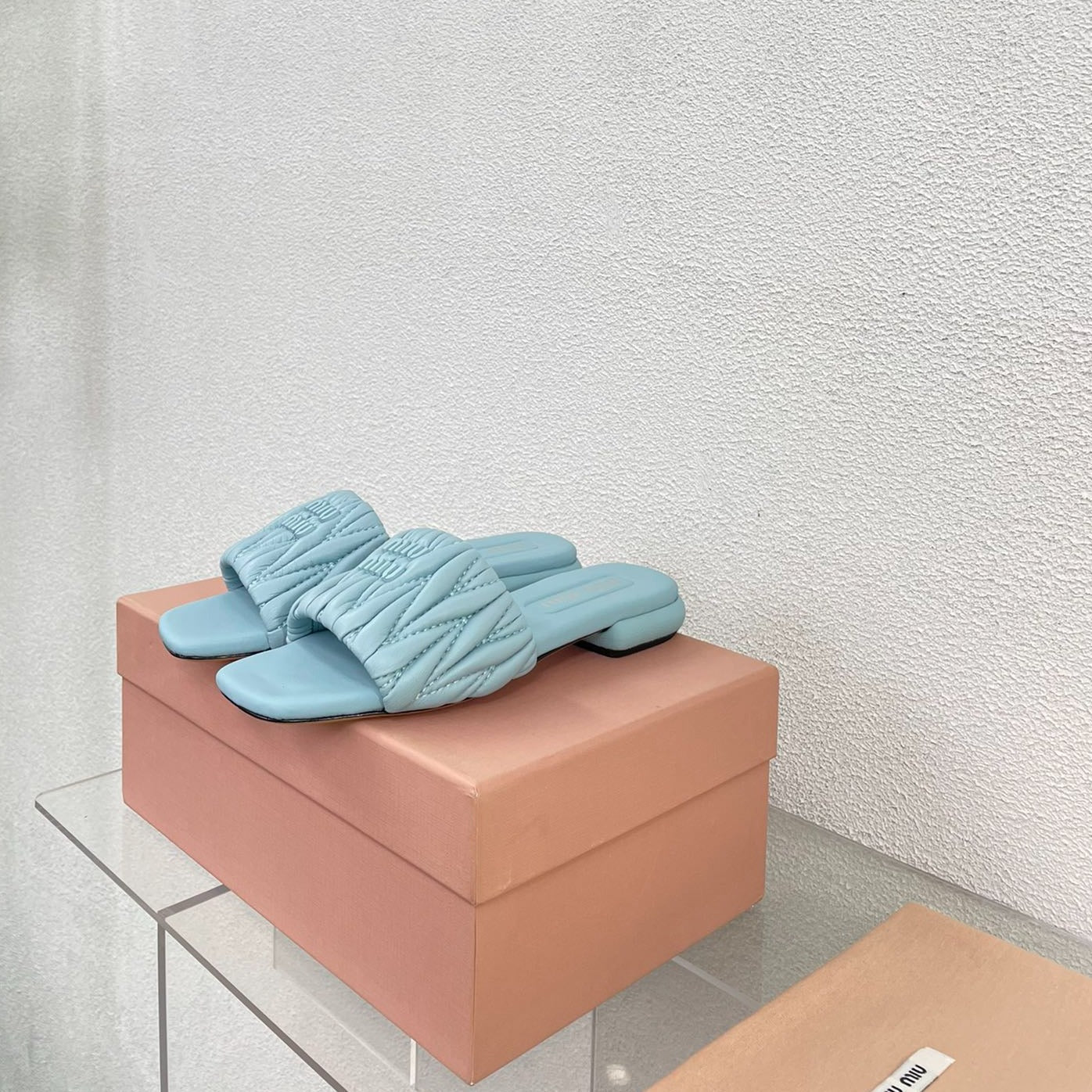 Women's Baby Blue Leather Slippers