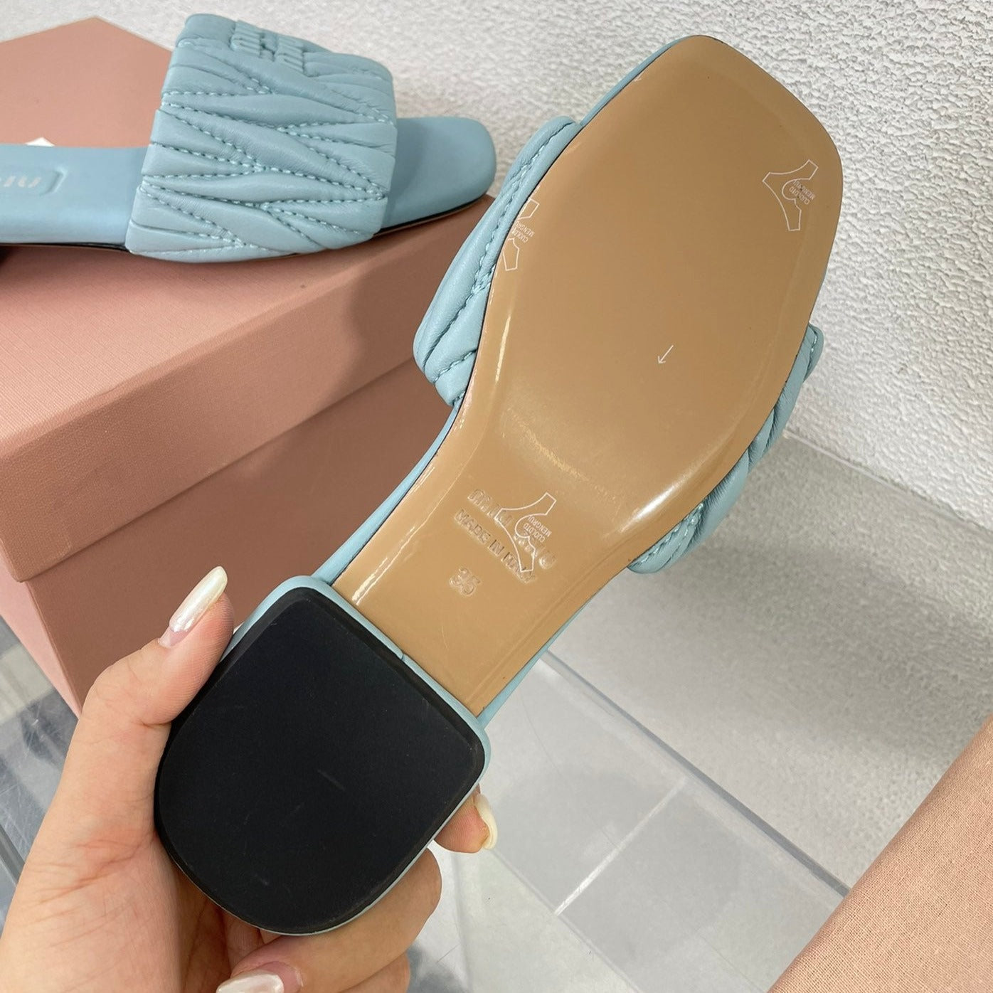 Women's Baby Blue Leather Slippers