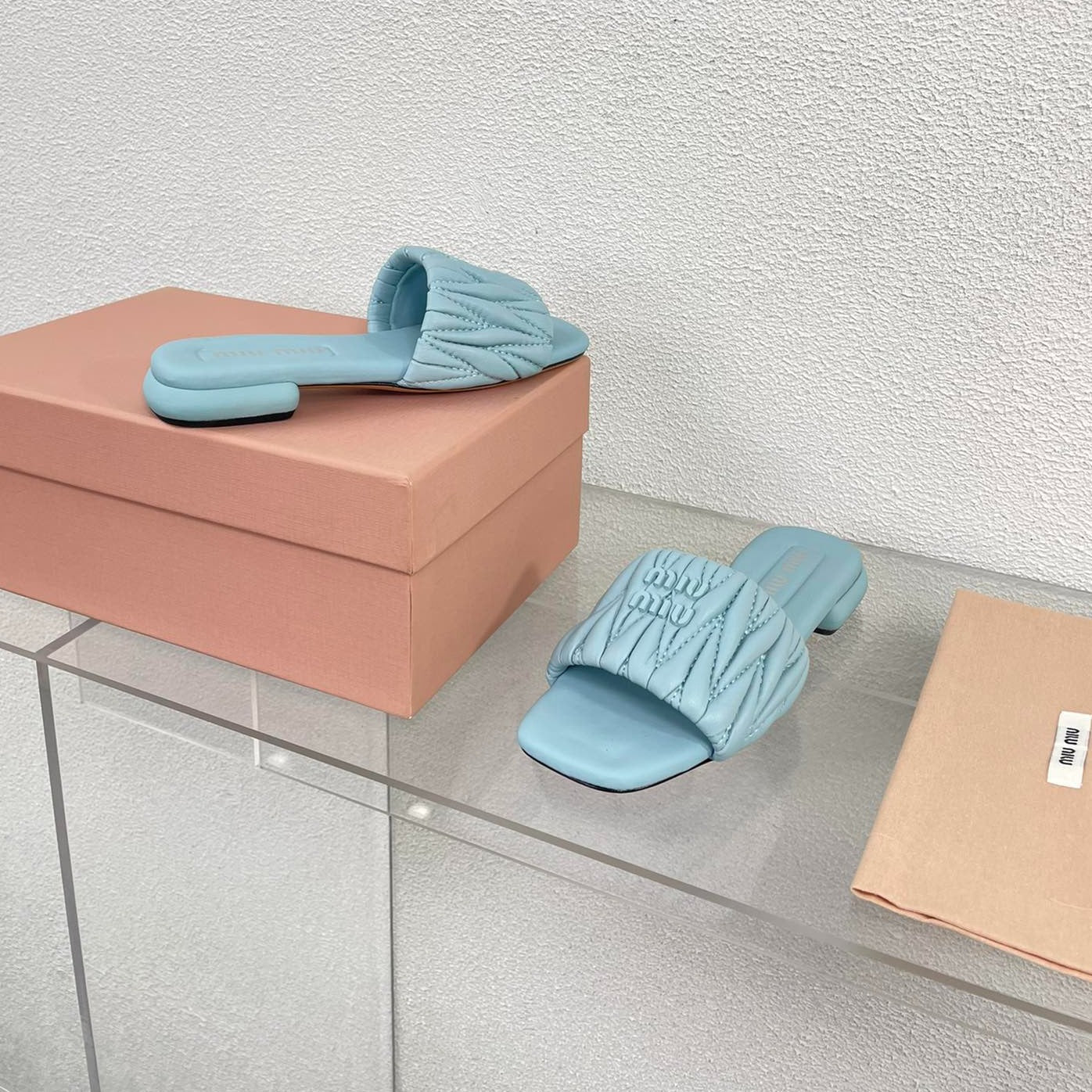 Women's Baby Blue Leather Slippers