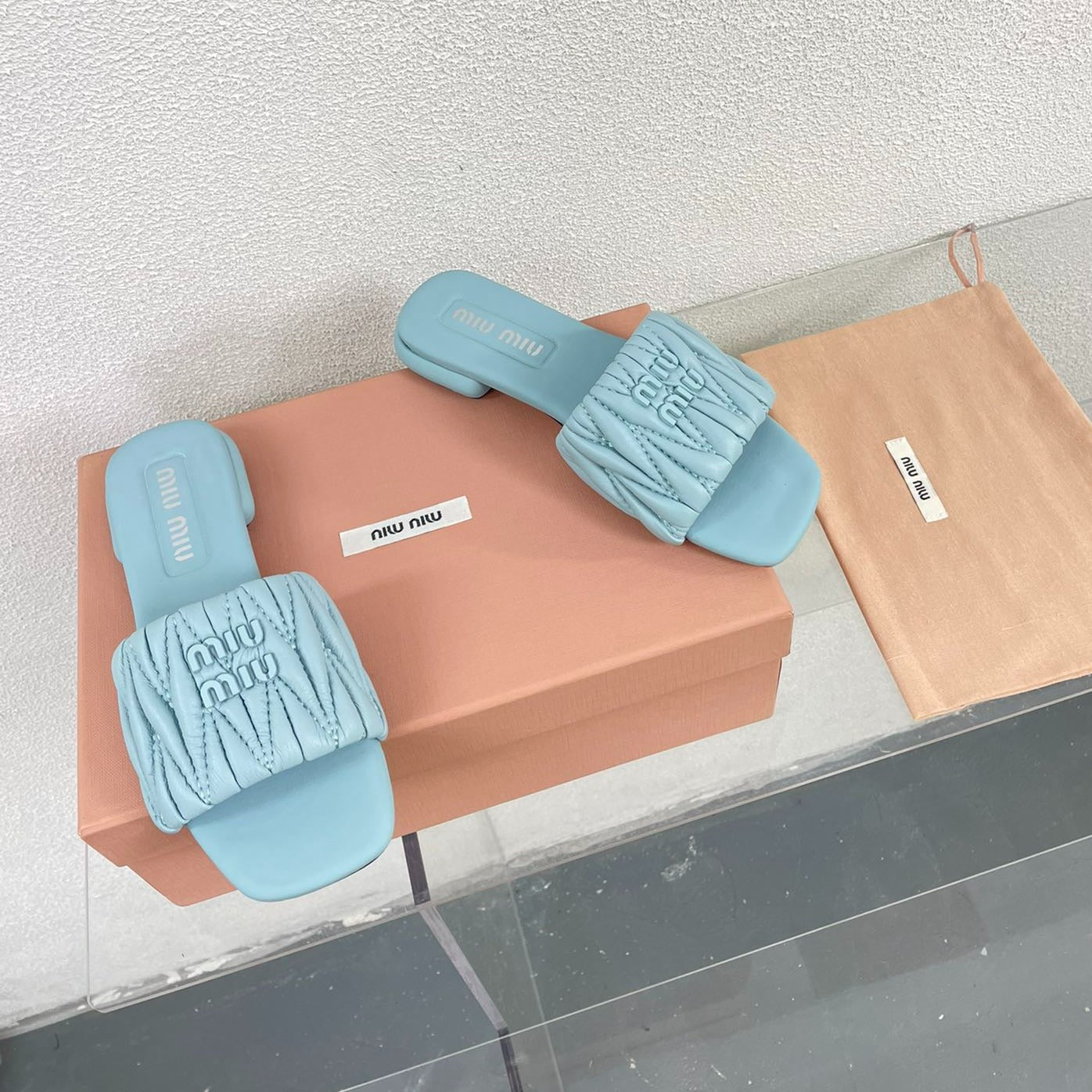 Women's Baby Blue Leather Slippers