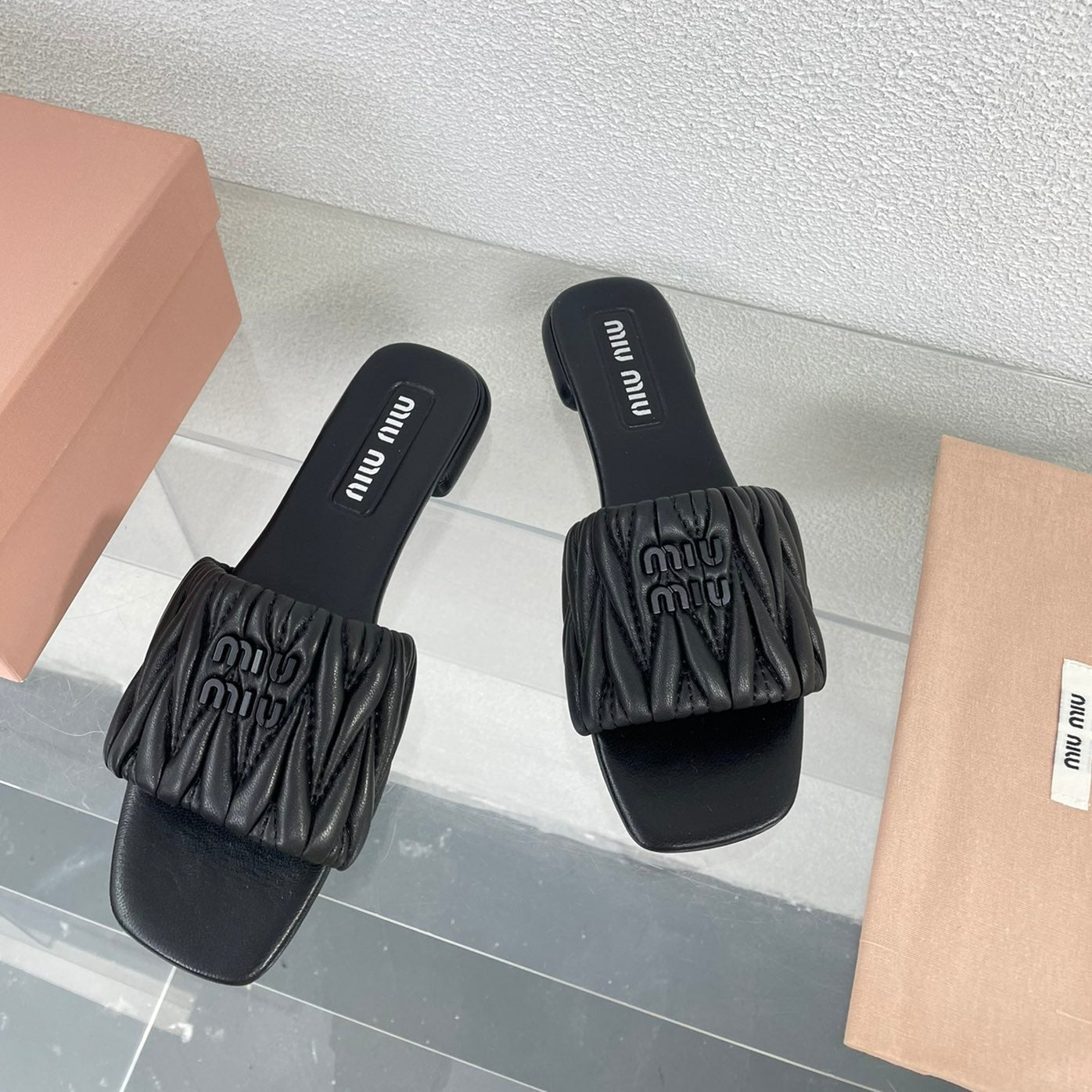 Women's Black Leather Slippers