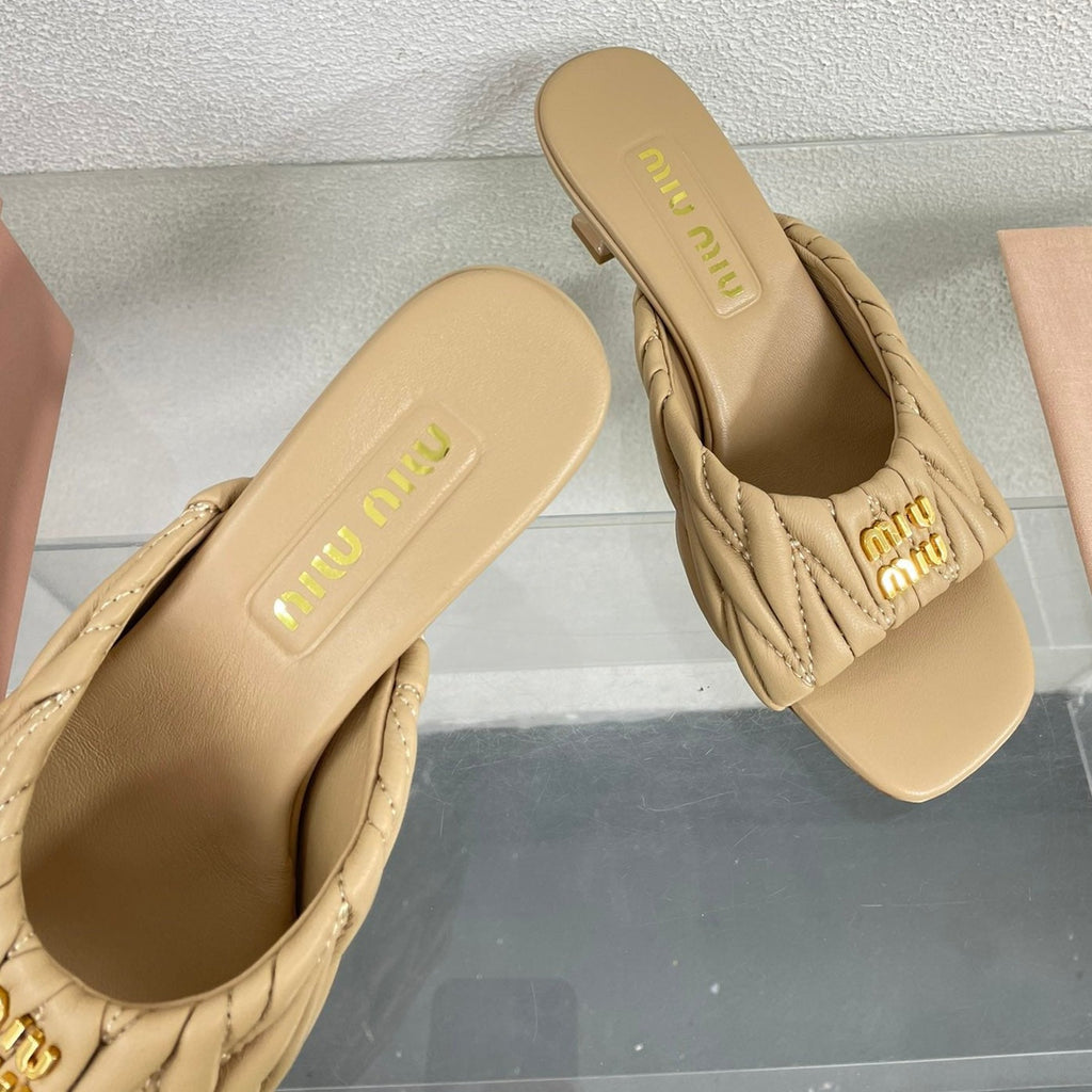 Women's Mid - Heel Apricot Leather Stylized