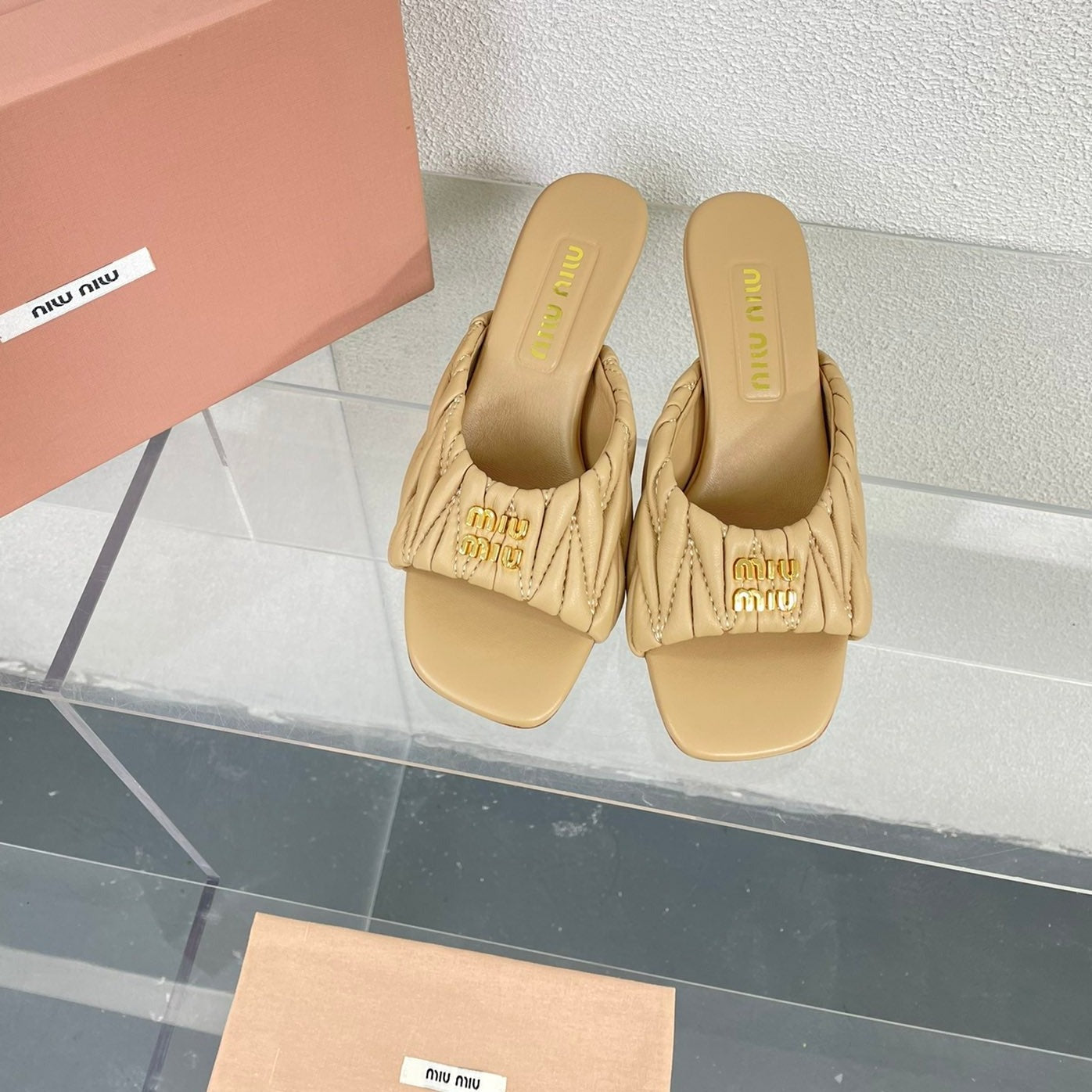 Women's Mid - Heel Apricot Leather Stylized