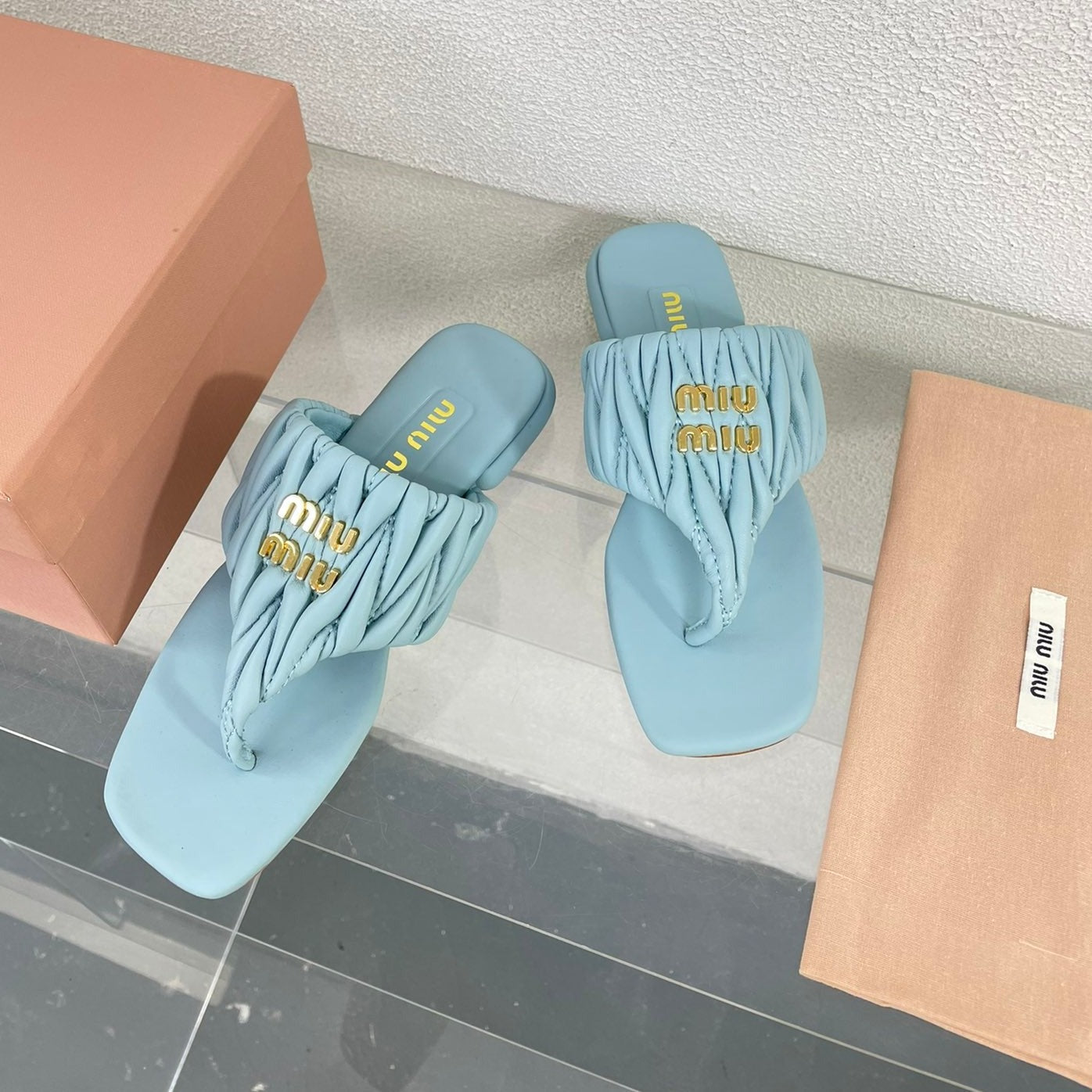 Flip-Flops Baby Blue Leather Stylized