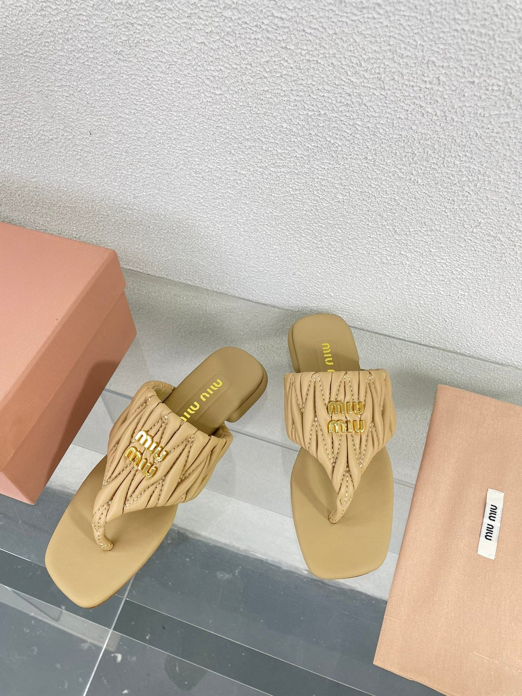Flip-Flops Apricot Color Leather Stylized