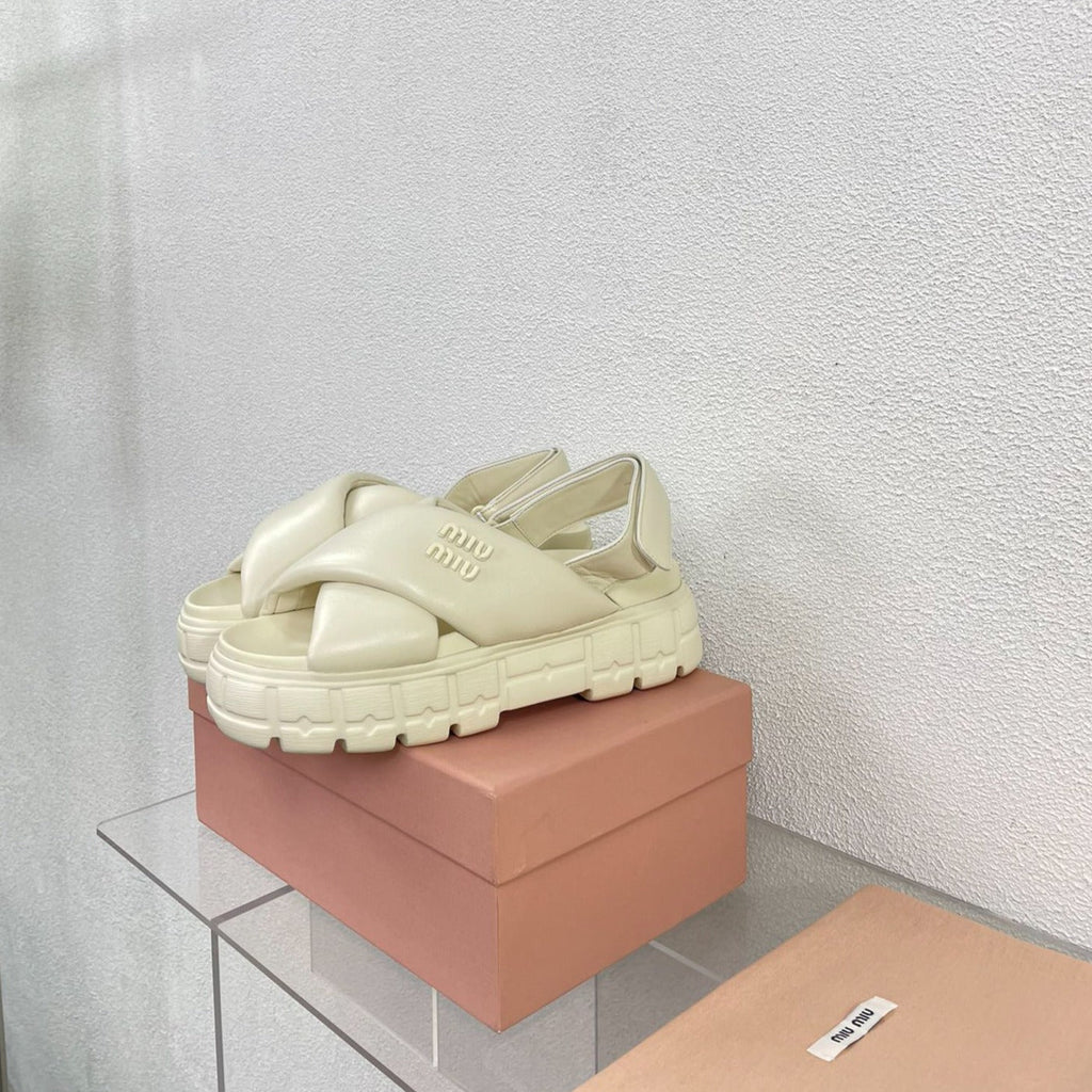 Thick-Soled Sandals Light Cream Leather