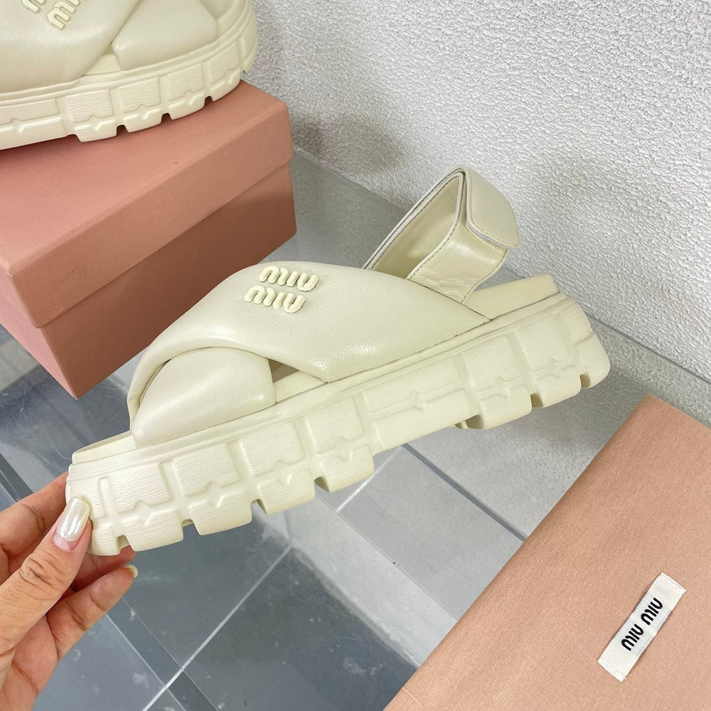 Thick-Soled Sandals Light Cream Leather