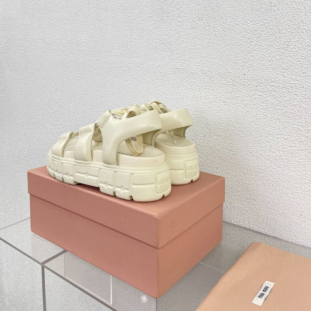 Roman Strap Thick-Soled Cream Sandals