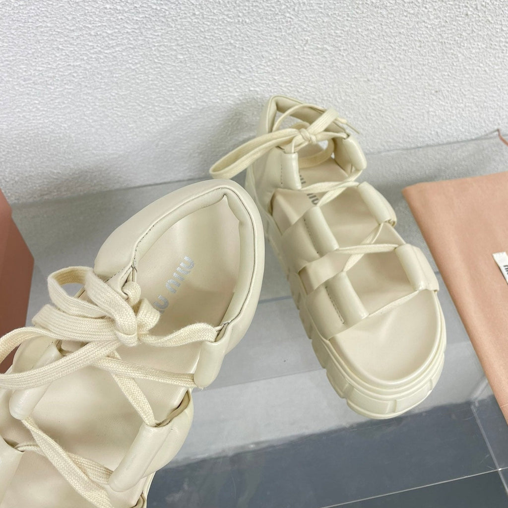 Roman Strap Thick-Soled Cream Sandals