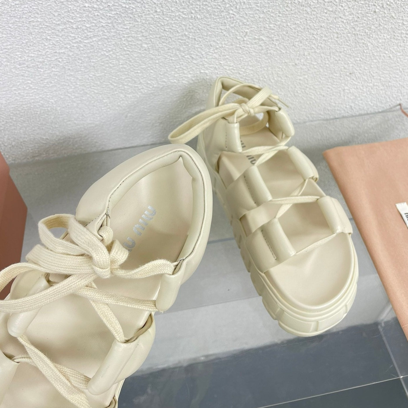 Roman Strap Thick-Soled Cream Sandals