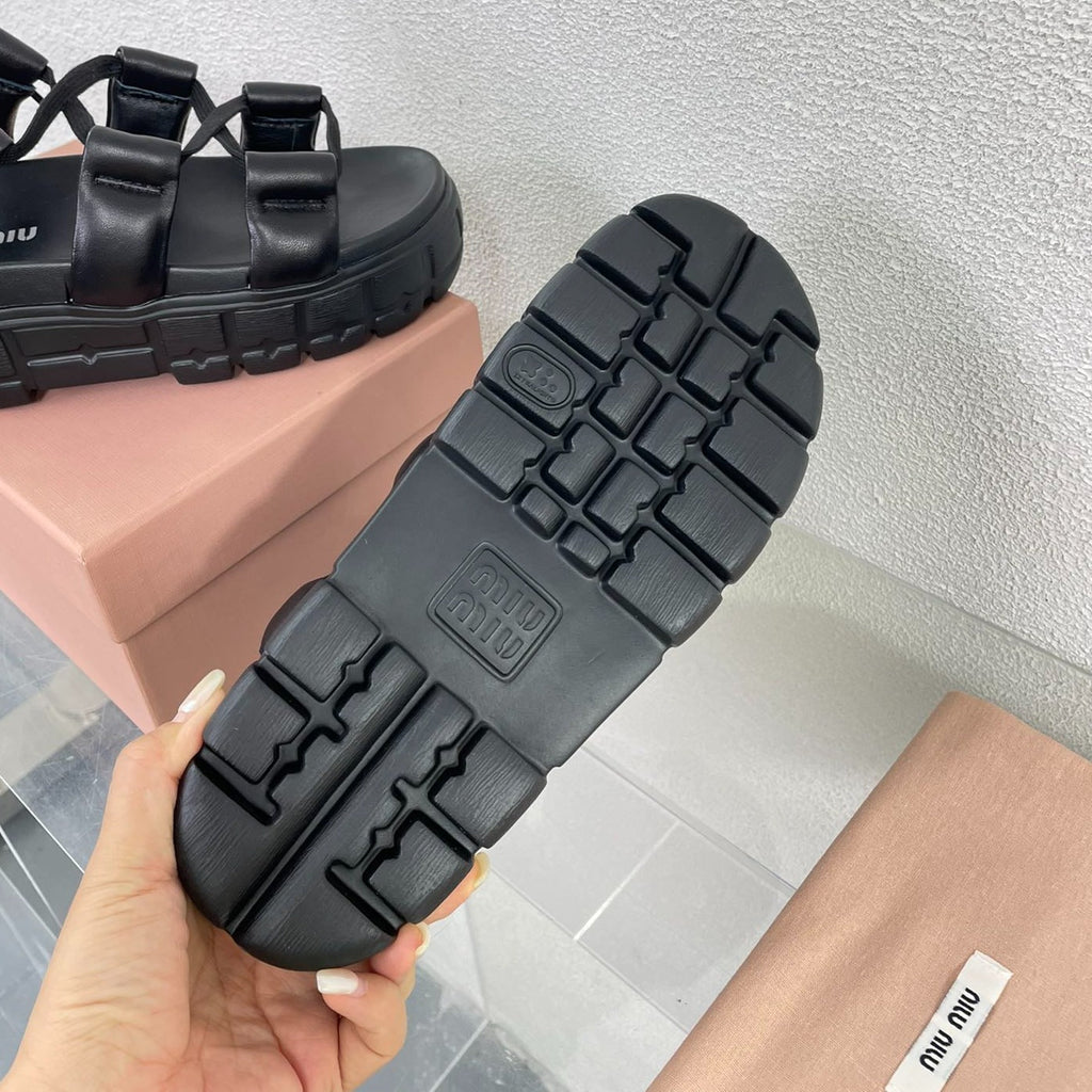 Roman Strap Thick-Soled Black Sandals