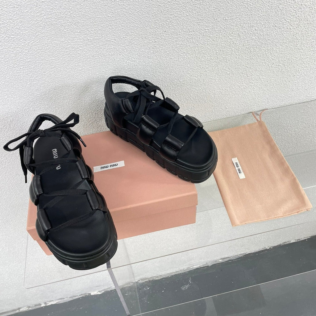 Roman Strap Thick-Soled Black Sandals