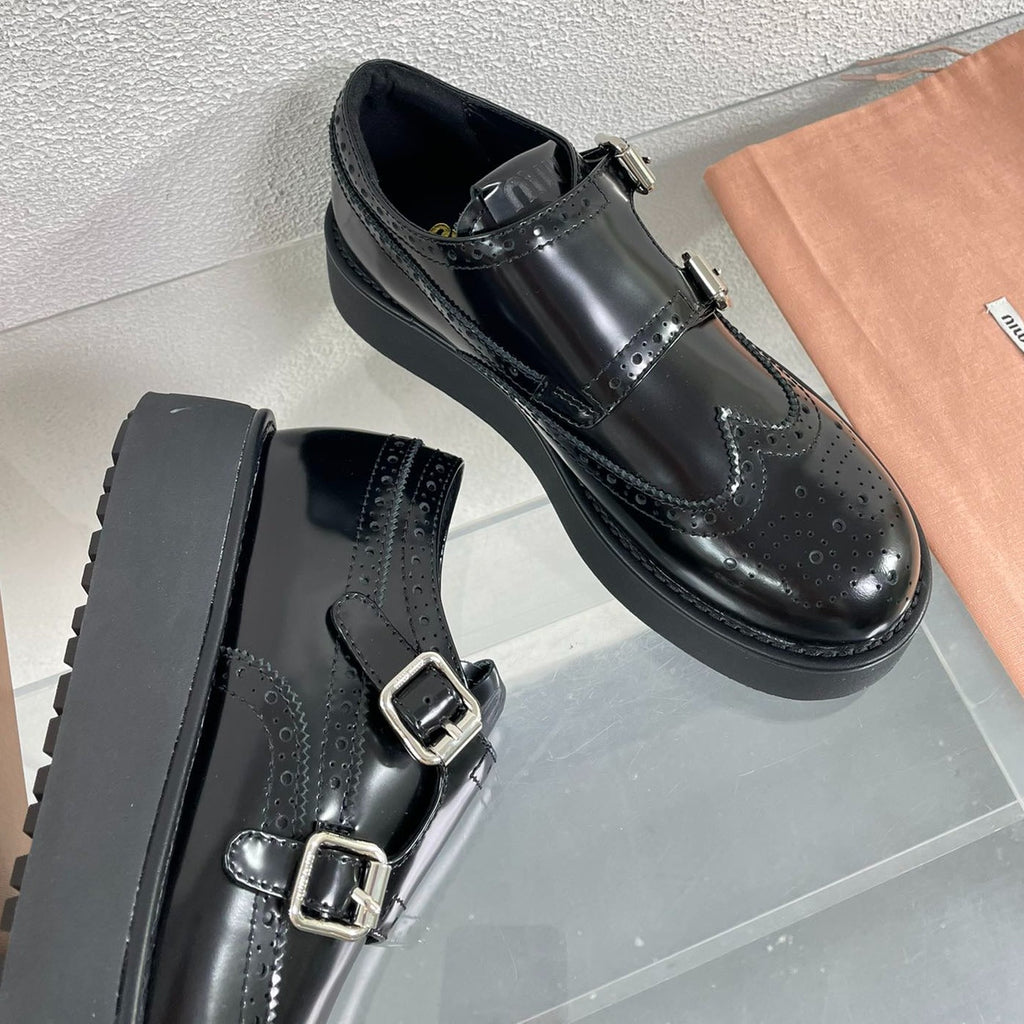 Baroque Thick-Soled Oxford Shoes Black Calfskin