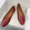 ALAIA BALLET FLAT IN BURGUNDY RED MESH LAMBSKIN