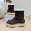 SUEDE BOOTS DARK BROWN WITH SHEARLING LINING AND RUBBER FLATFORM SOLE