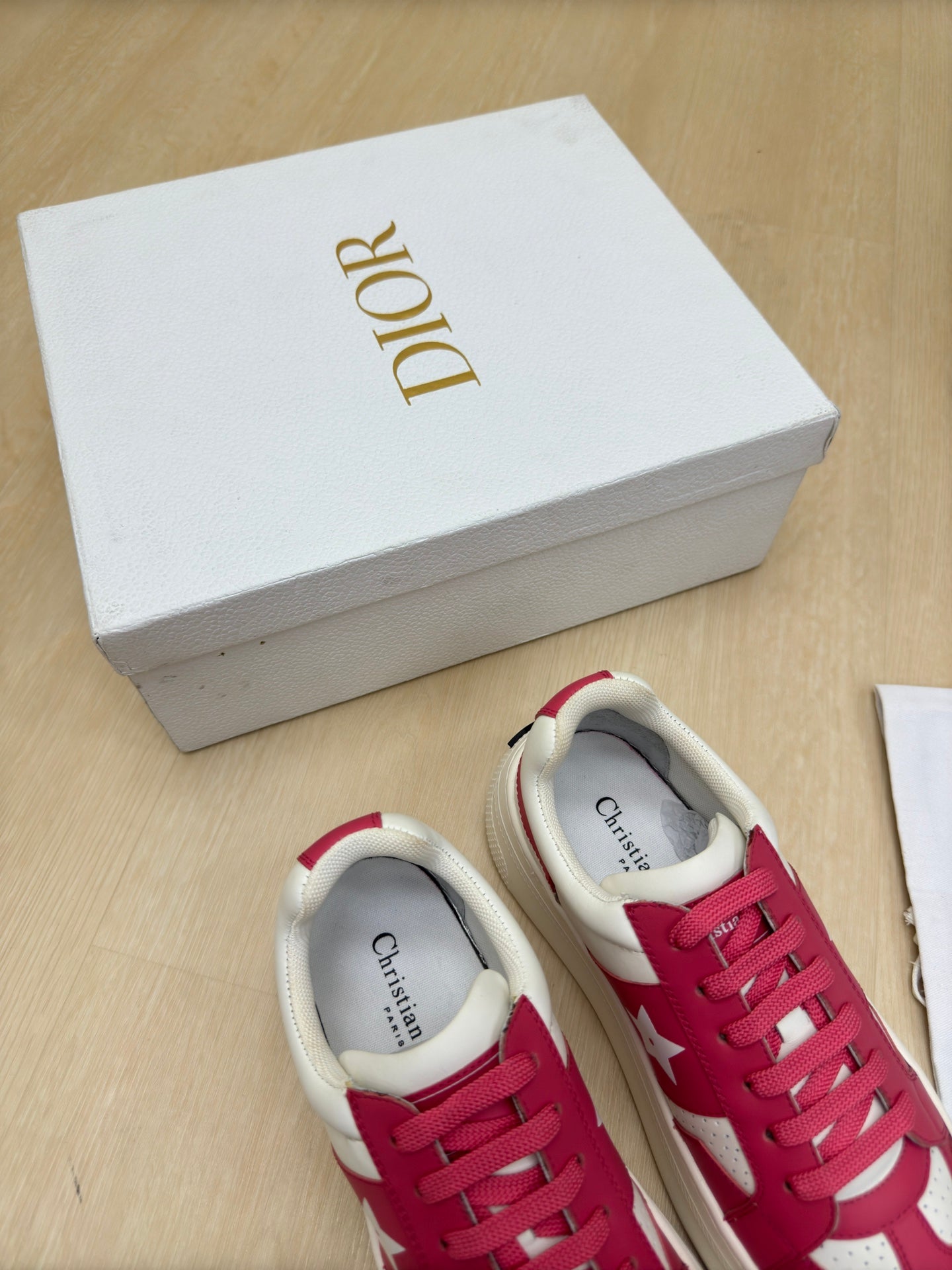 STAR PLATFORM SNEAKER IN WHITE MIX RED PINK CALFSKIN
