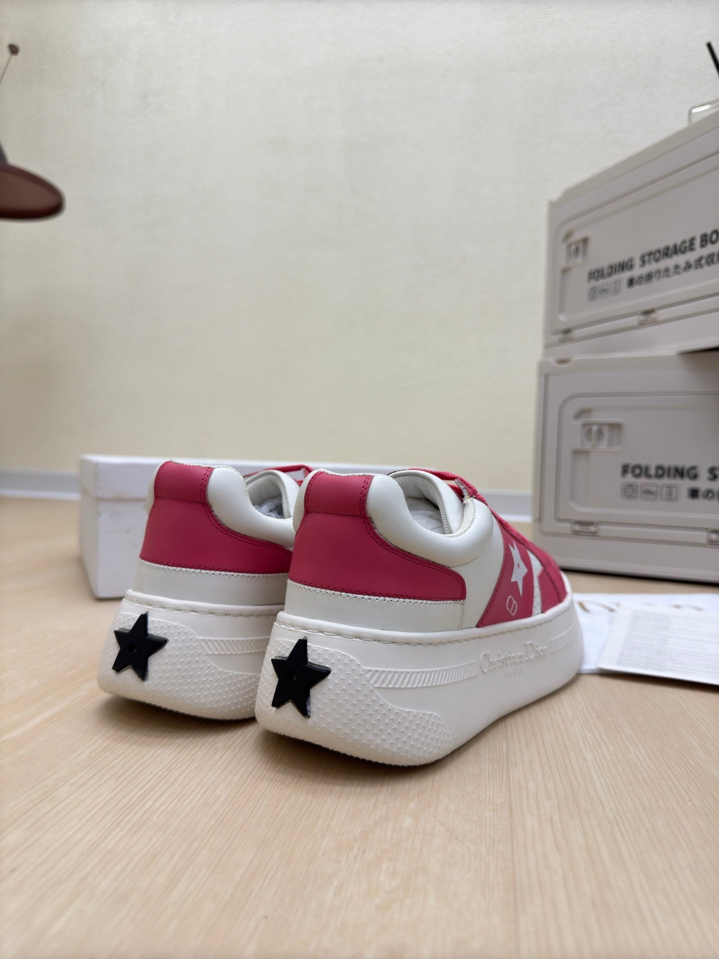 STAR PLATFORM SNEAKER IN WHITE MIX RED PINK CALFSKIN