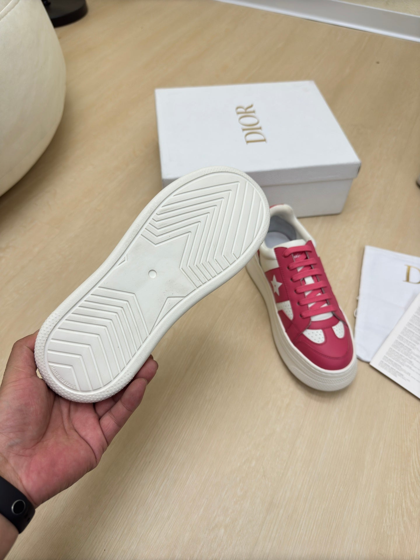 STAR PLATFORM SNEAKER IN WHITE MIX RED PINK CALFSKIN