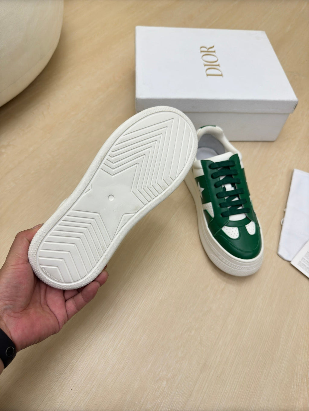 STAR PLATFORM SNEAKER IN WHITE MIX EMERALD GREEN CALFSKIN