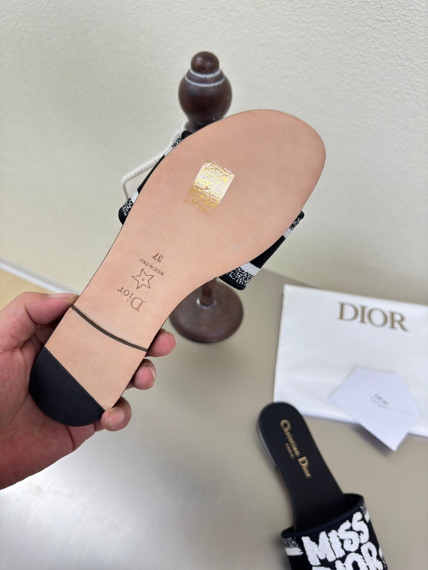 DWAY SLIDE EMBROIDERED COTTON AND BLACK MISS DIOR ALLOVER MOTIF