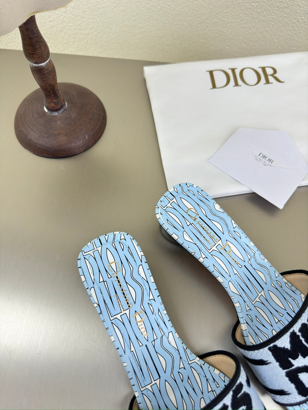 DWAY HEELED SLIDE EMBROIDERED COTTON AND LIGHT PINK MISS DIOR ALLOVER MOTIF 35 MM