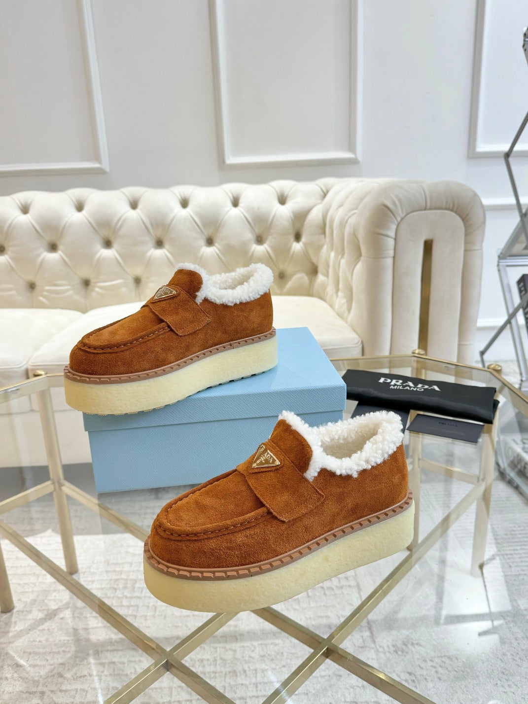 SUEDE LOAFER BRONZE BROWN WITH SHEARLING LINING