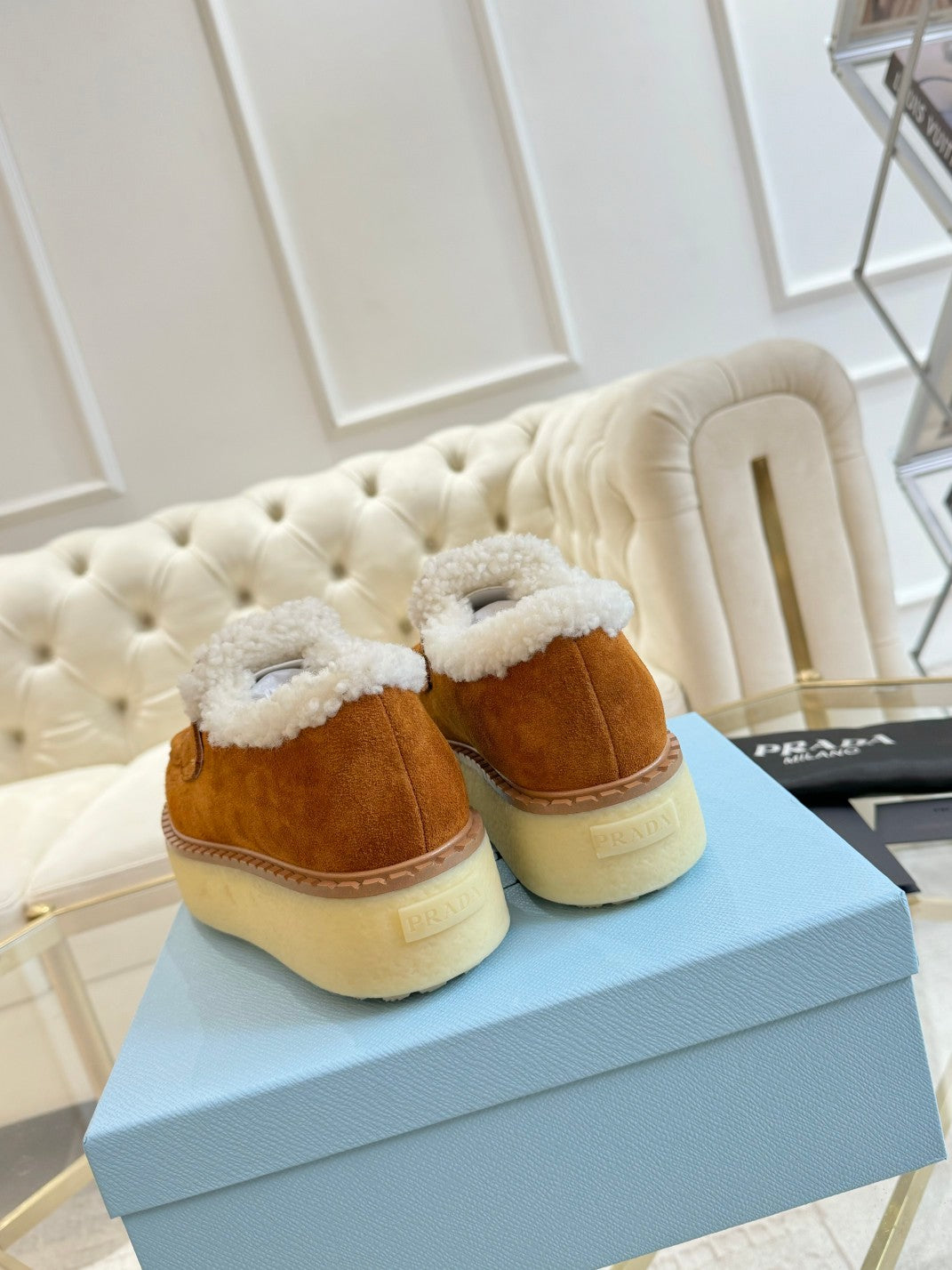 SUEDE LOAFER BRONZE BROWN WITH SHEARLING LINING