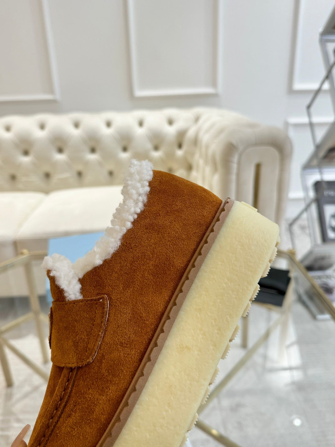 SUEDE LOAFER BRONZE BROWN WITH SHEARLING LINING