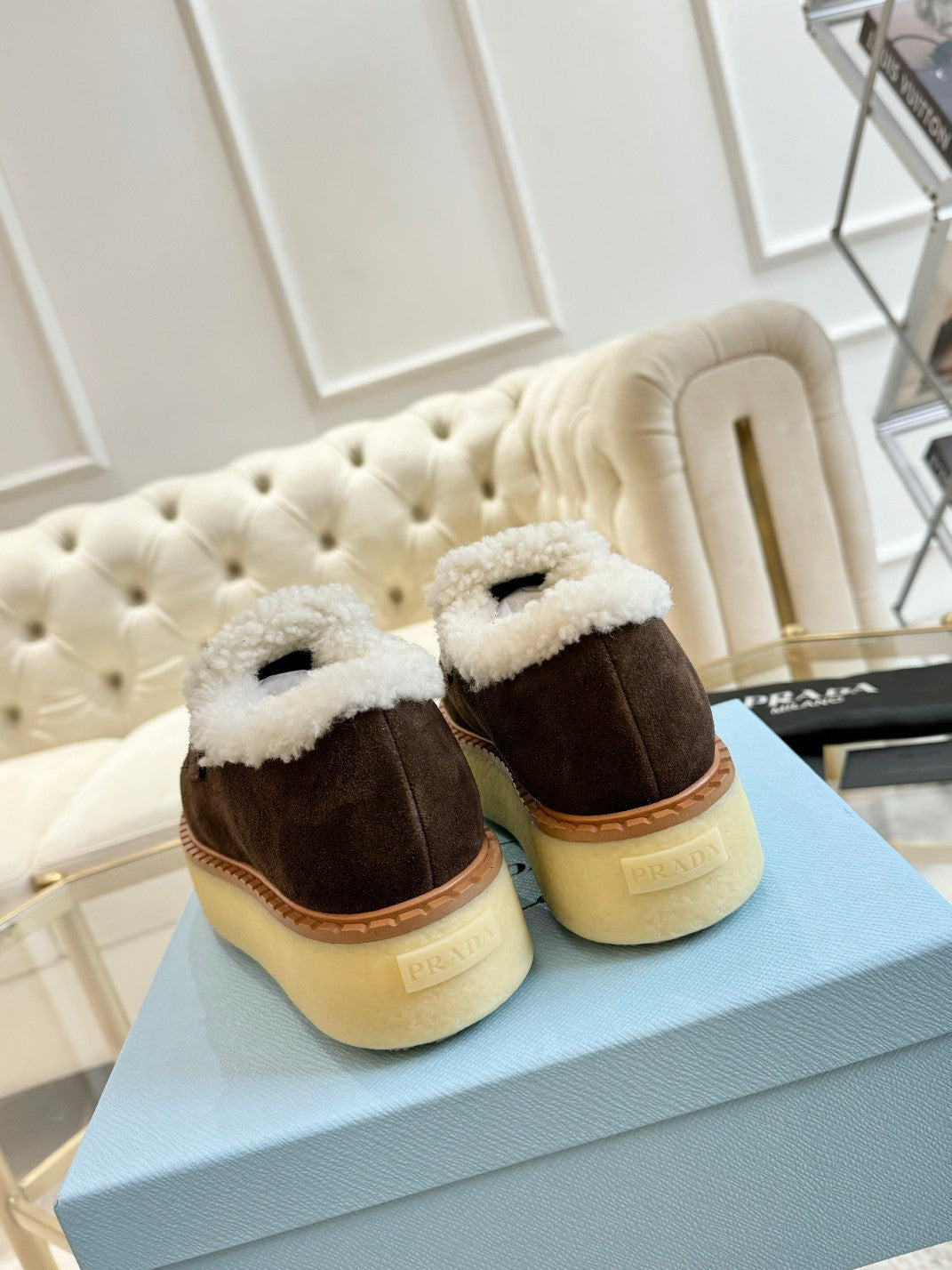 SUEDE LOAFER CHOCOLATE WITH SHEARLING LINING