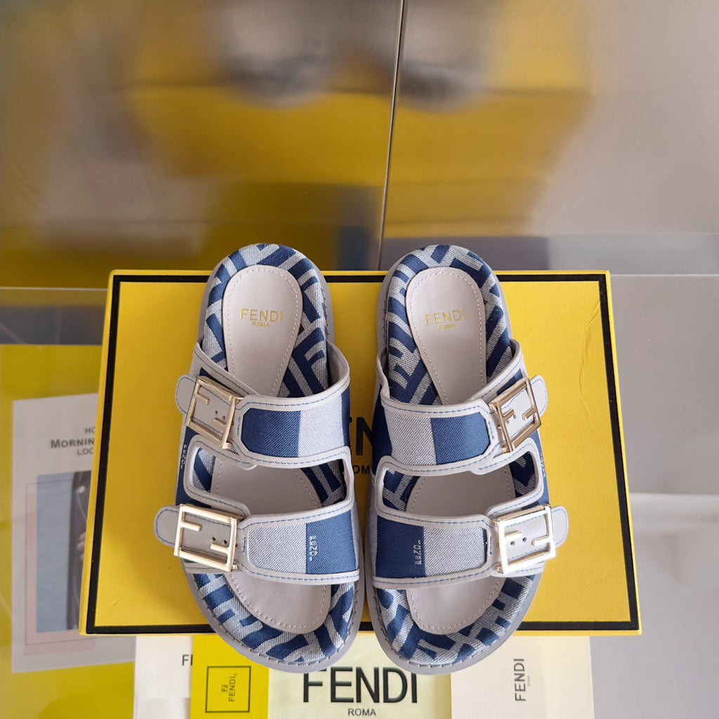 FF Feel Blue Light Grey Canvas Slide