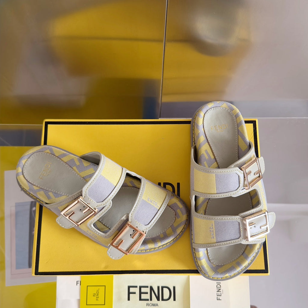 FF Feel Yellow Grey Canvas Slide
