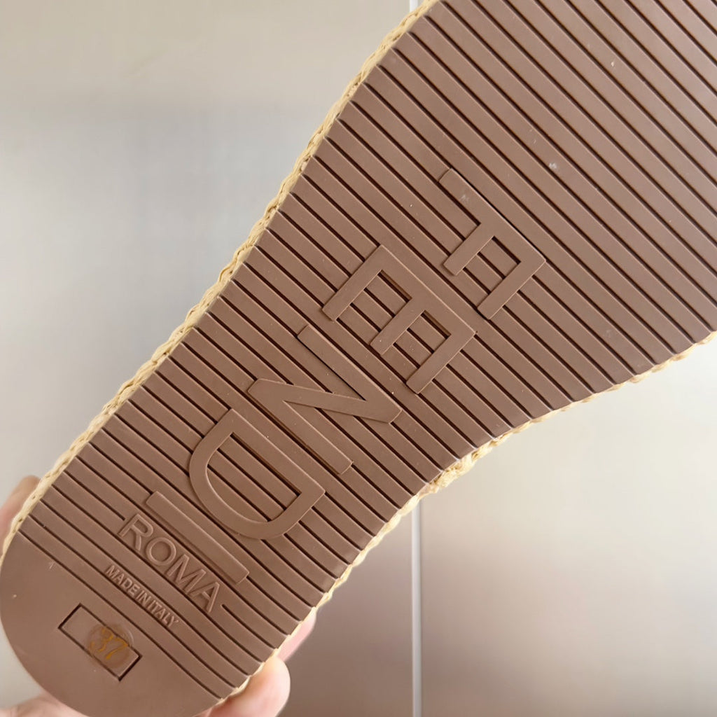 FF Sunshine 65 Beige Cotton Brown Leather Fibre Flatform Slide