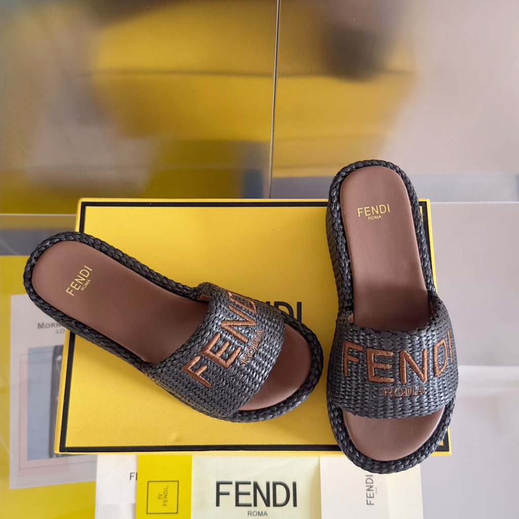 FF Sunshine 65 Chocolate Cotton Brown Leather Fibre Flatform Slide