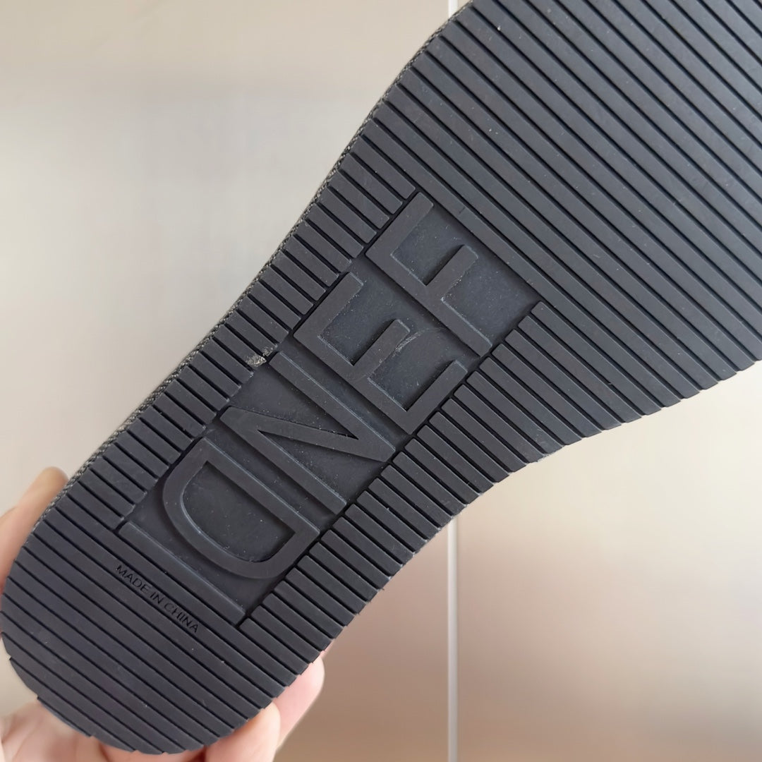 FENDI PLATFORM WEDGES IN BLACK JACUARD FABRIC WITH BLACK EMBROIDERED LOGO