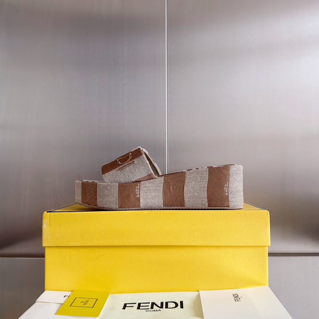 FF Sunshine 65 Light Brown Grey Canvas Flatform Slide