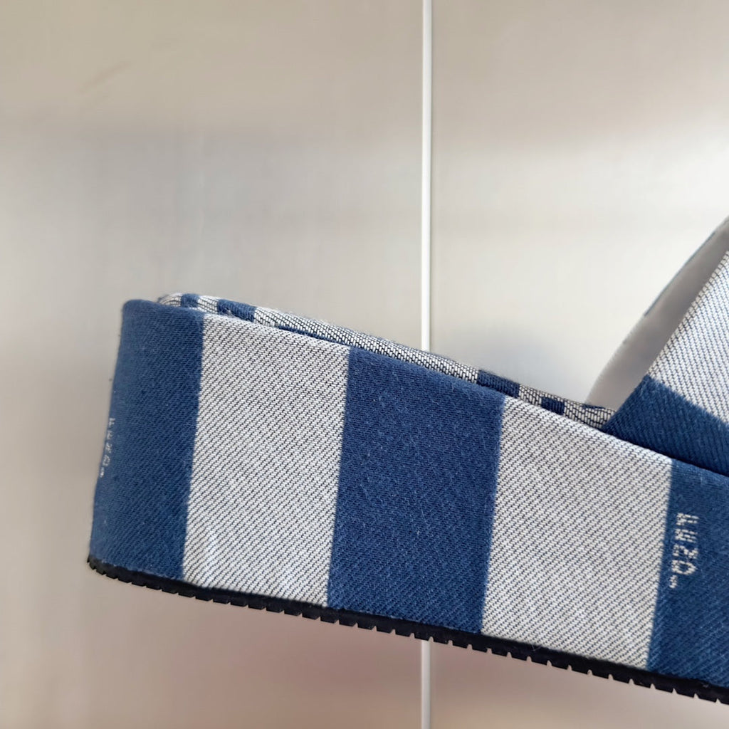 FENDI PLATFORM WEDGES IN NAVY BLUE MIX BEIGE FF MONOGRAM FABRIC