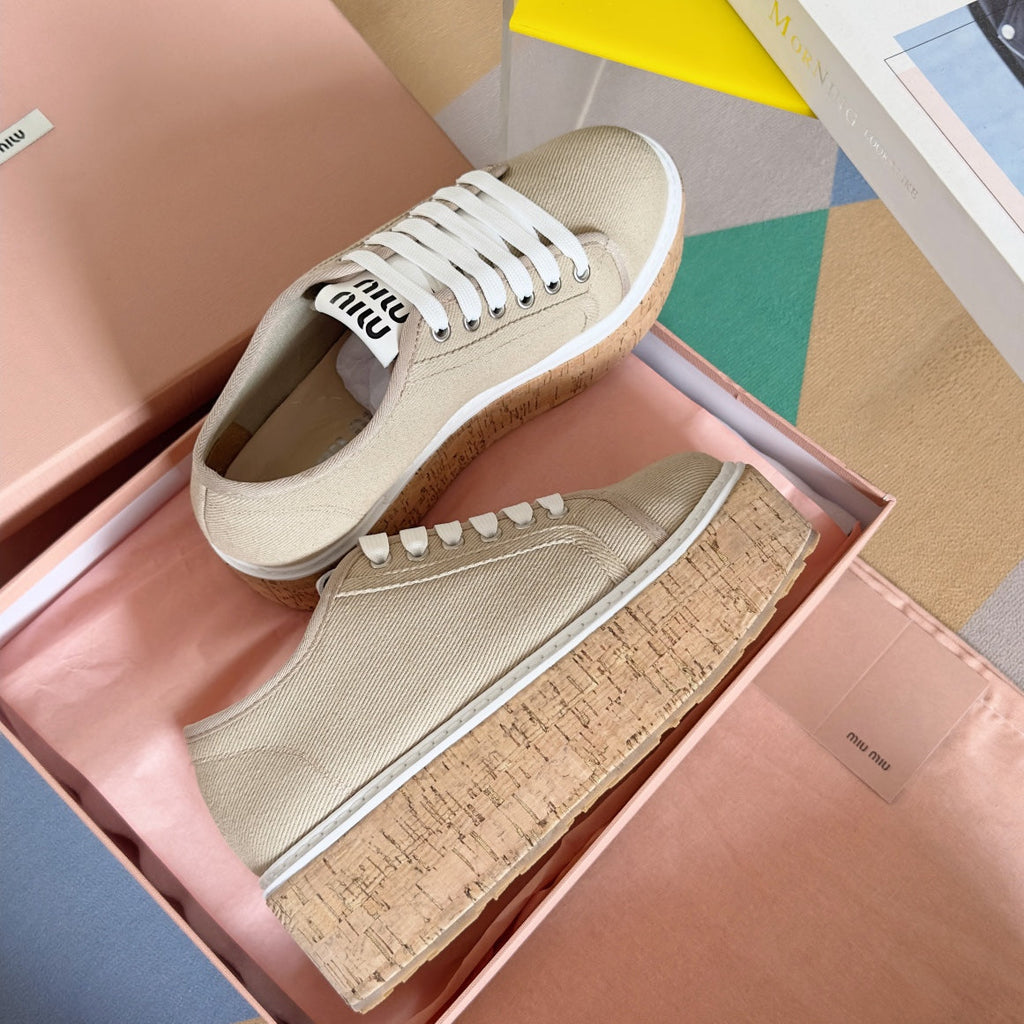 Lace - up Platform Shoes Buttercream Canvas