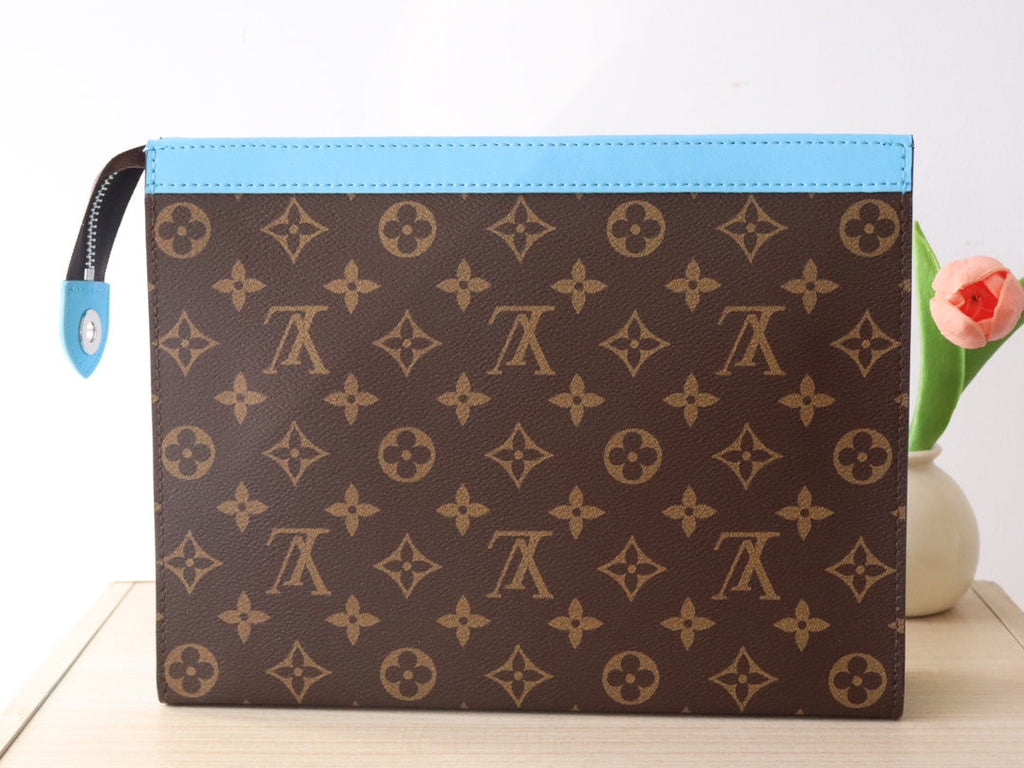 LV 25S POCHETTE VOYAGE 26 IN GASTON BLUE MONOGRAM MACASSAR COATED CANVAS