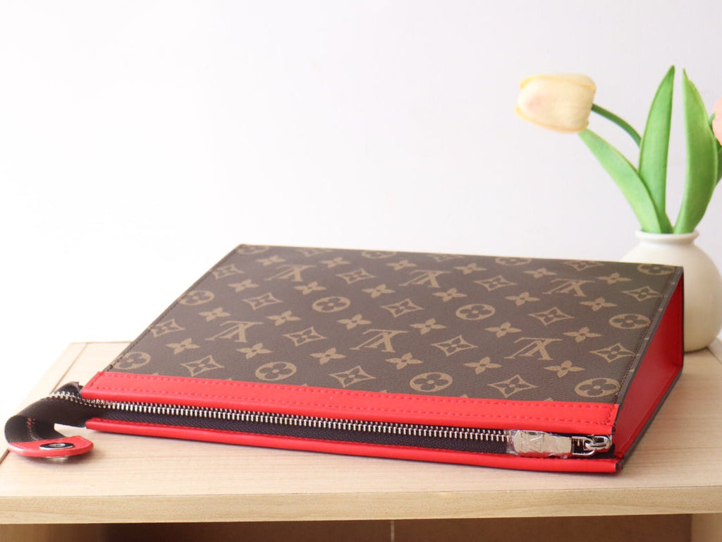 LV 25S POCHETTE VOYAGE 26 IN SARI RED MONOGRAM MACASSAR COATED CANVAS