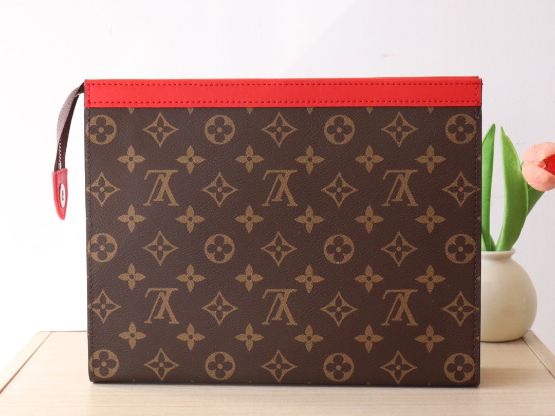 LV 25S POCHETTE VOYAGE 26 IN SARI RED MONOGRAM MACASSAR COATED CANVAS