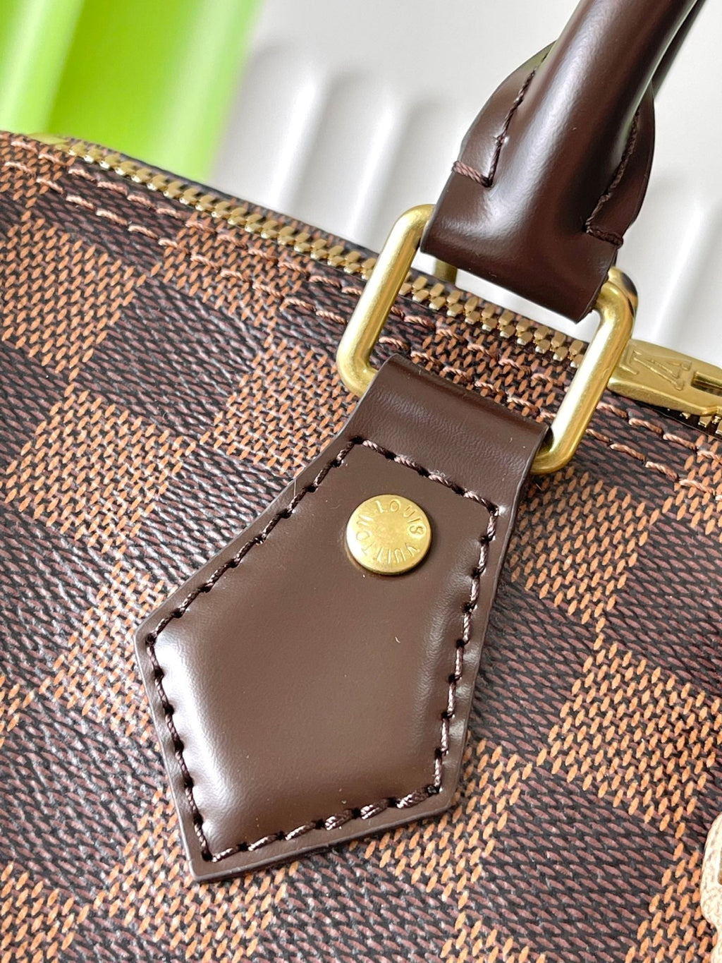 SPEEDY BANDOLIÈRE 25 IN DARK BROWN DAMIER EBENE CANVAS GOLD HARDWARE