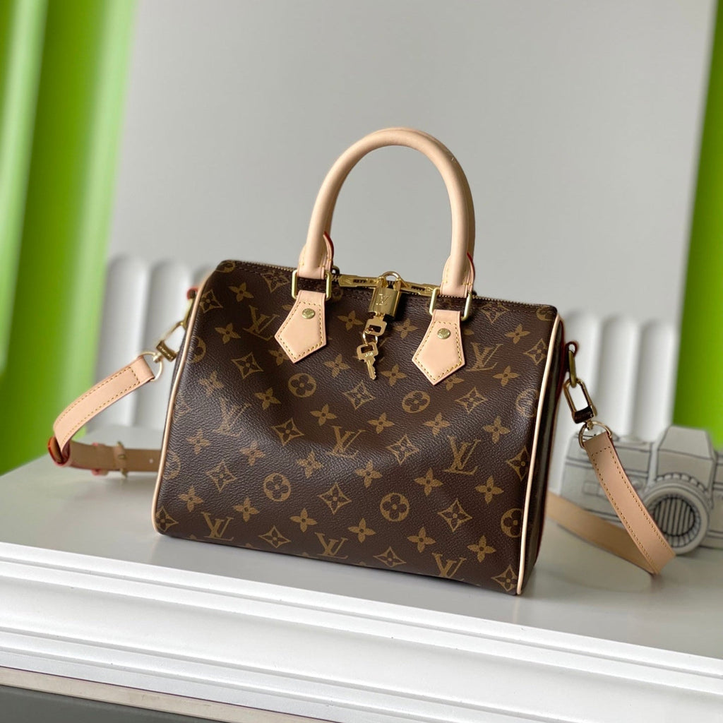 SPEEDY BANDOLIÈRE 25 IN BROWN MONOGRAM CANVAS GOLD HARDWARE