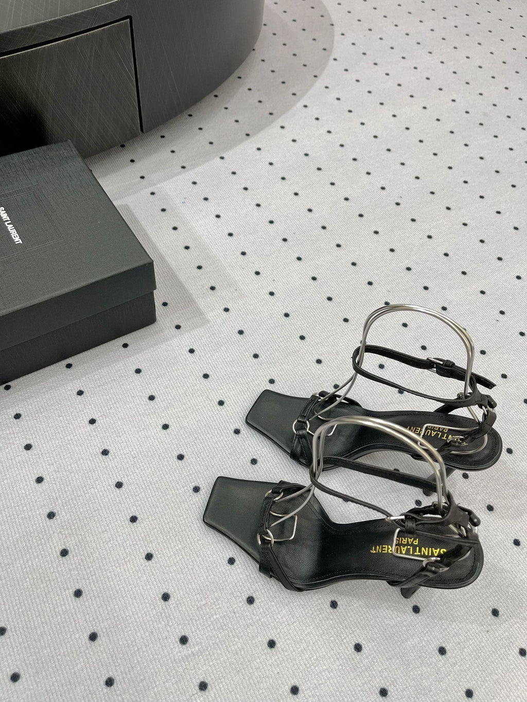 SL ANKLE-BUCKLE HEELED SANDALS BLACK CALFSKIN