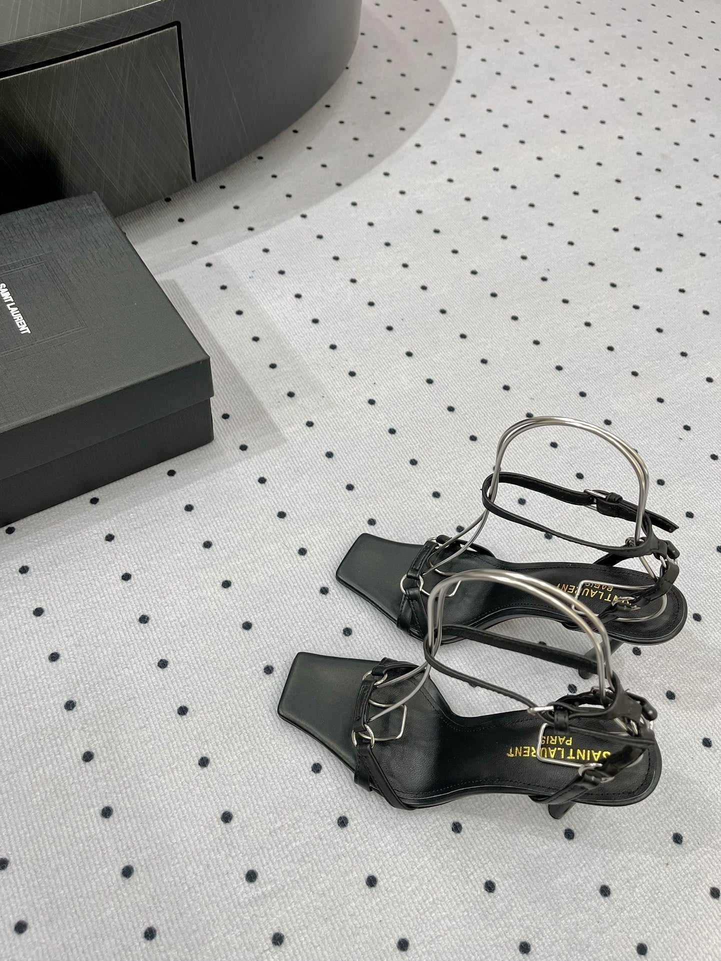 SL ANKLE-BUCKLE HEELED SANDALS BLACK CALFSKIN