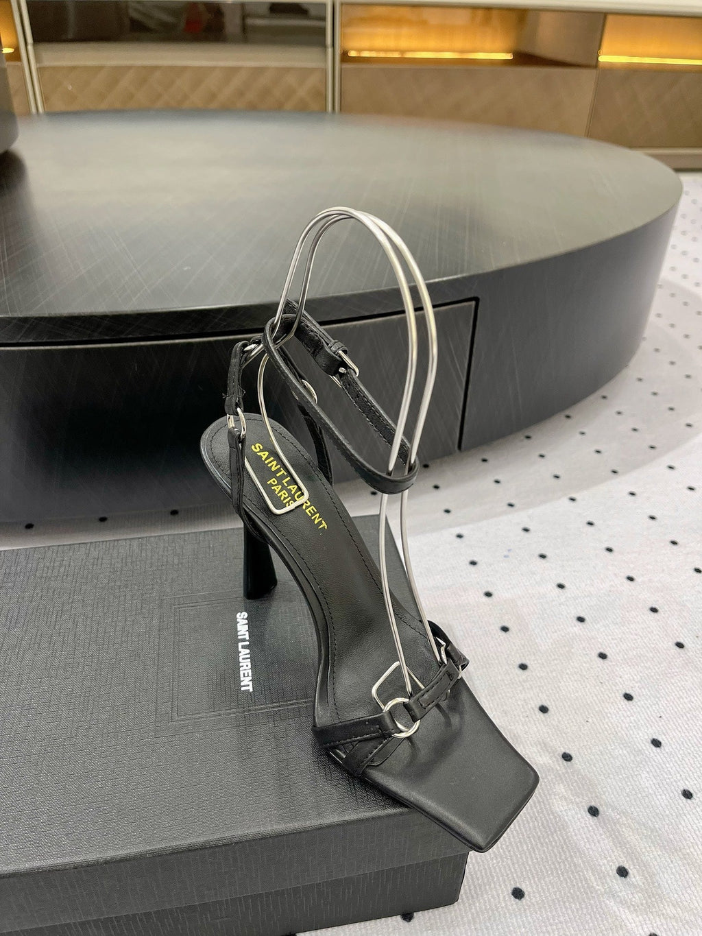 SL ANKLE-BUCKLE HEELED SANDALS BLACK CALFSKIN