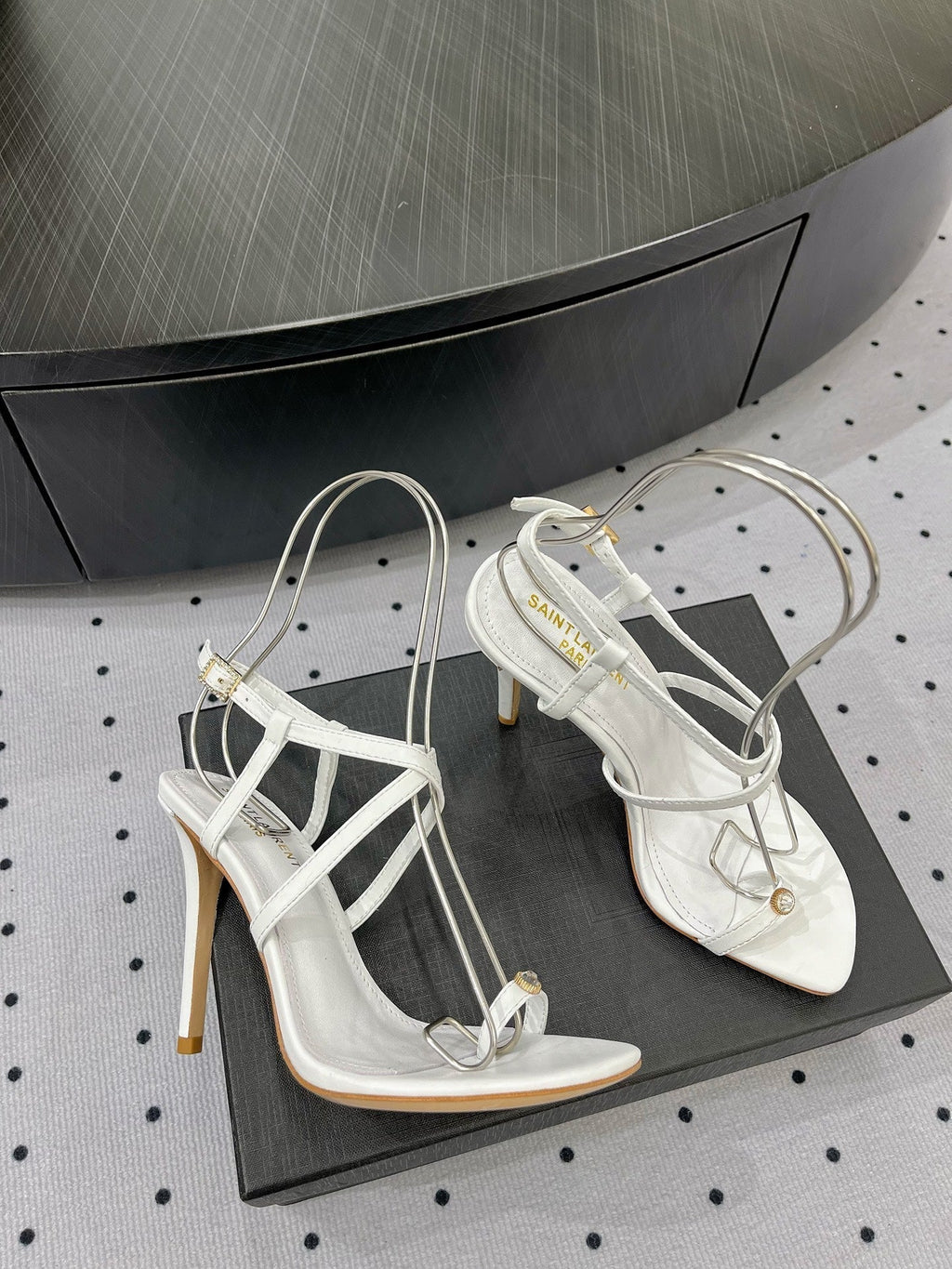 SL LINDEN HEELED SANDALS WHITE CALFSKIN