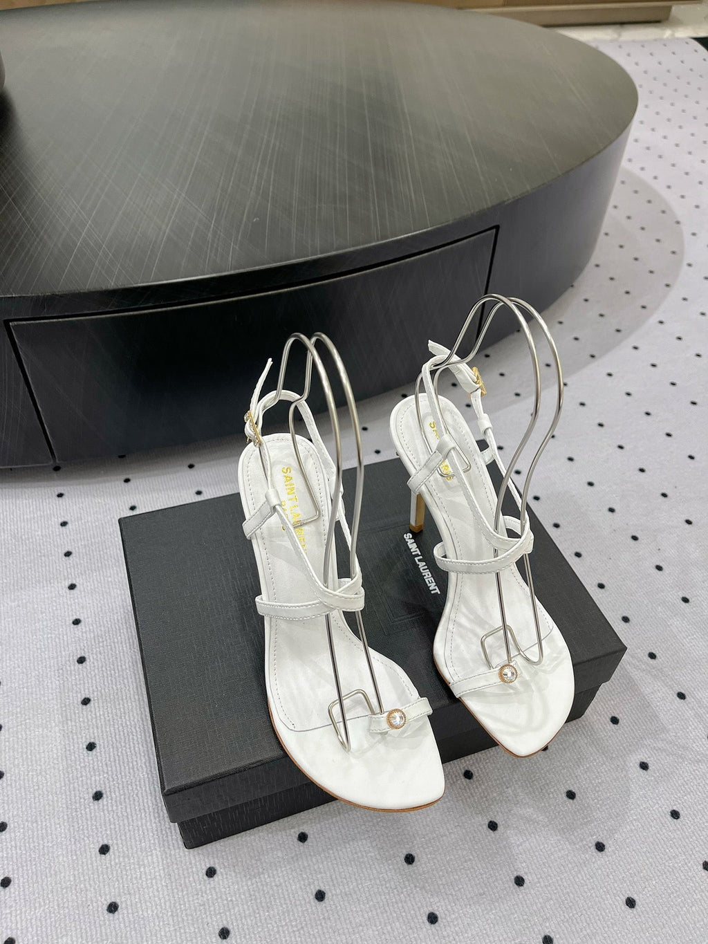 SL LINDEN HEELED SANDALS WHITE CALFSKIN