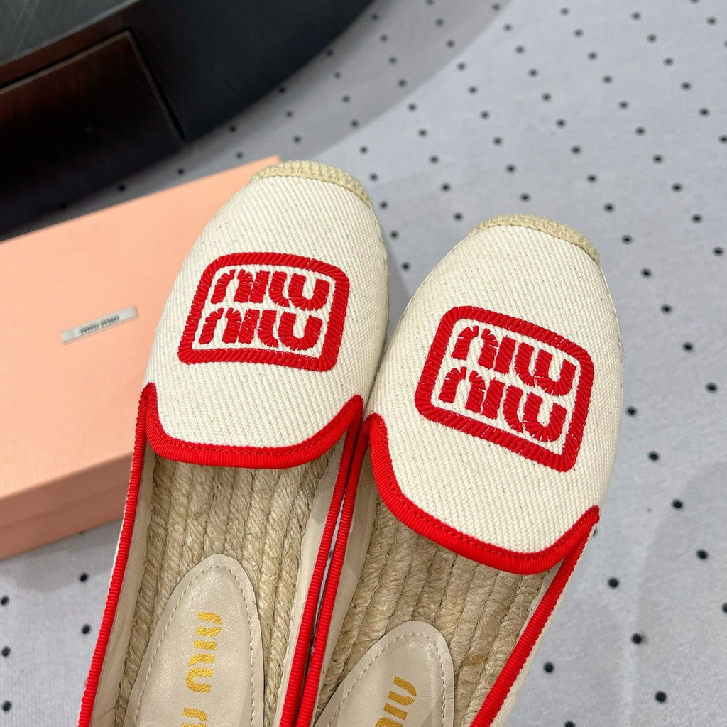 Loafer Shoes Ivory With Red Border Fabric Linen