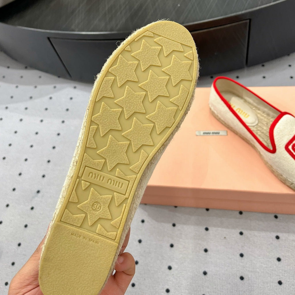 Loafer Shoes Ivory With Red Border Fabric Linen